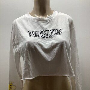 Peanuts Size Large Long Sleeve Cropped White T-Shirt Preloved